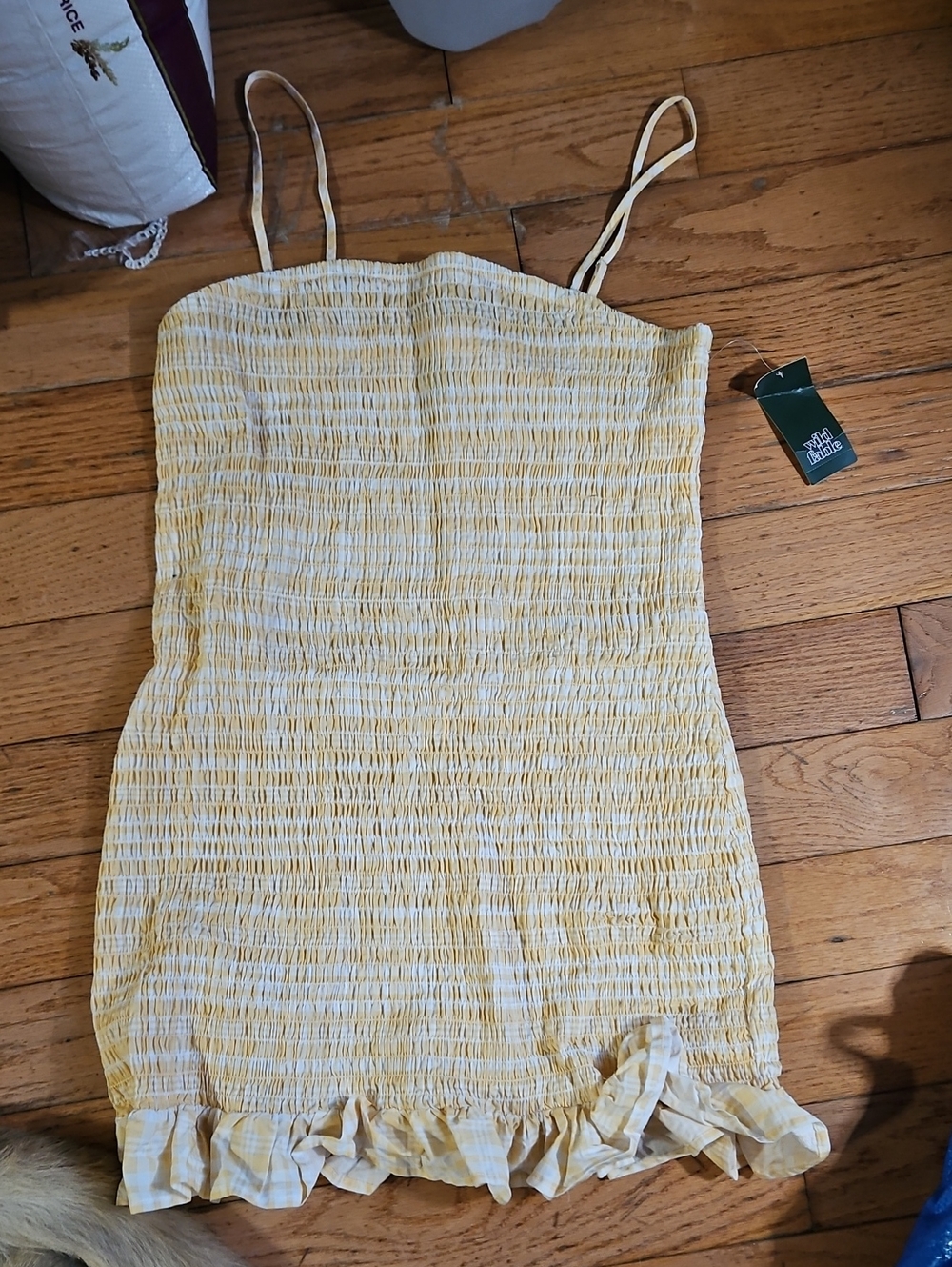 Wild Fable Ruched Smocked Yellow Sundress with Ruffle Hem Mini Dress